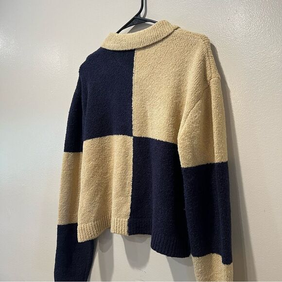 Oak + Fort Checkered Cardigan Size M Oversized Wool Blend Cozy - Picture 9 of 11